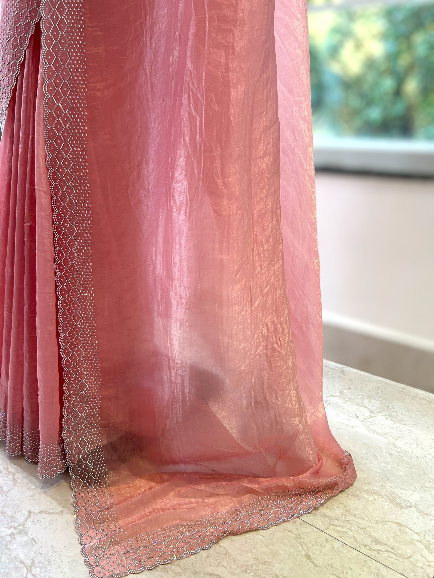 Soft crushed organza saree - Peach