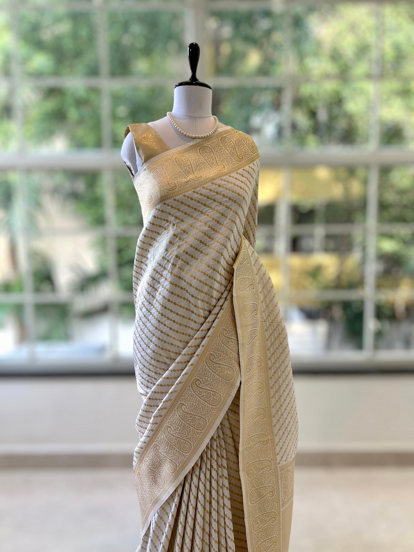 White and gold soft silk saree