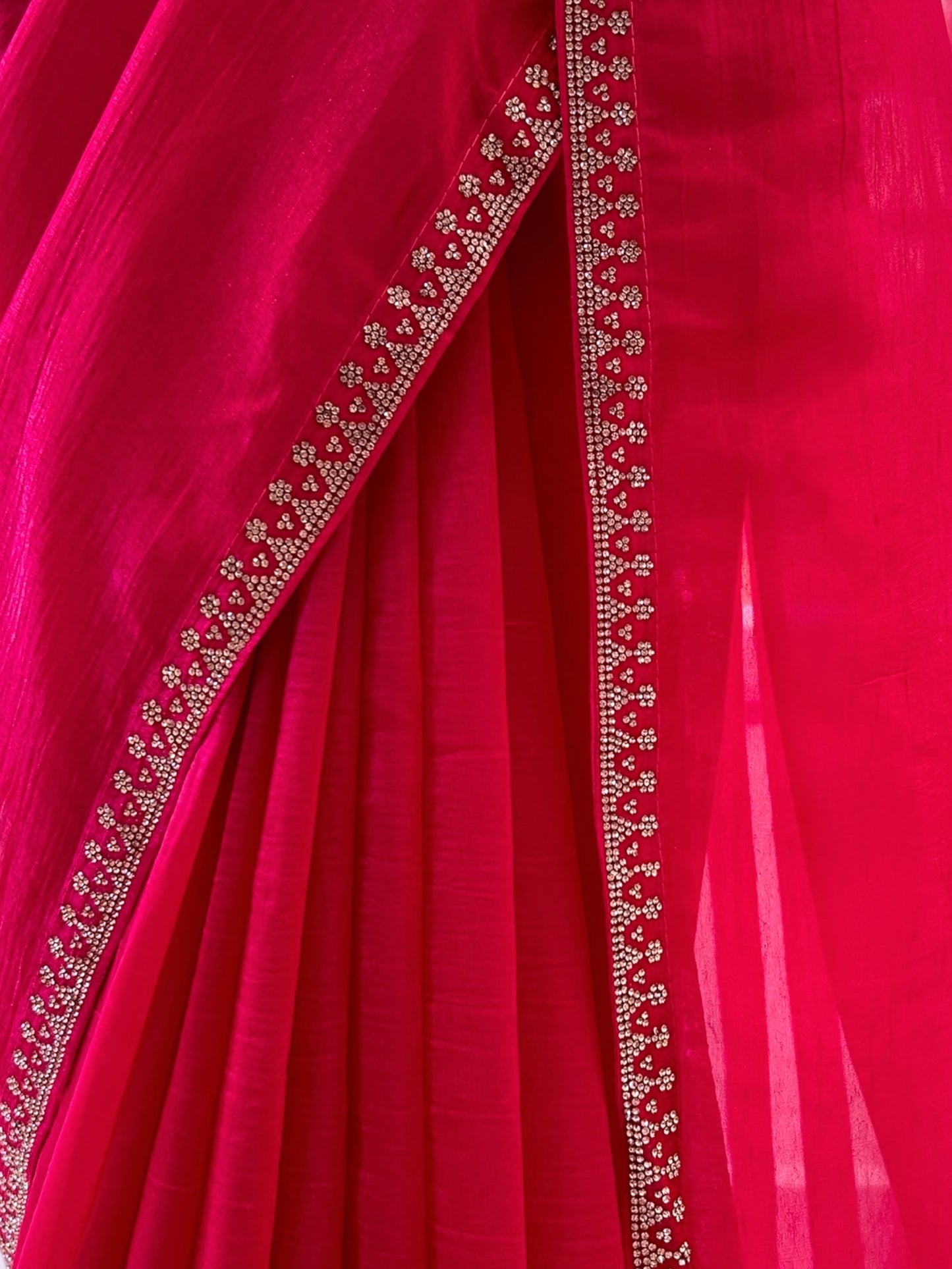 Crimson swarovski embellished chiffon saree