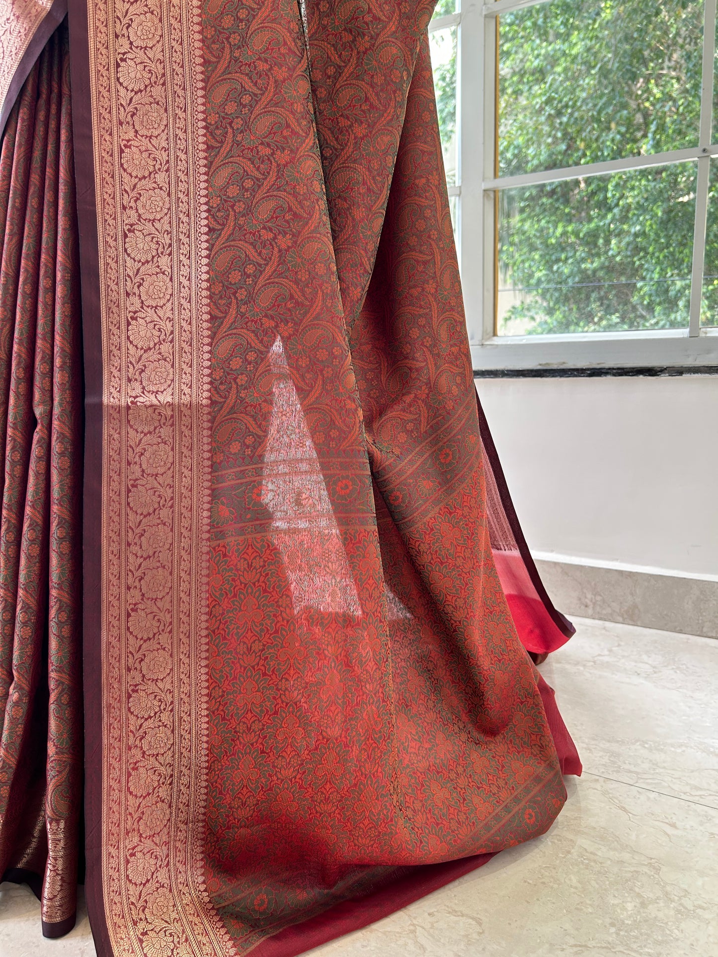 Soft silk printed saree - Brown