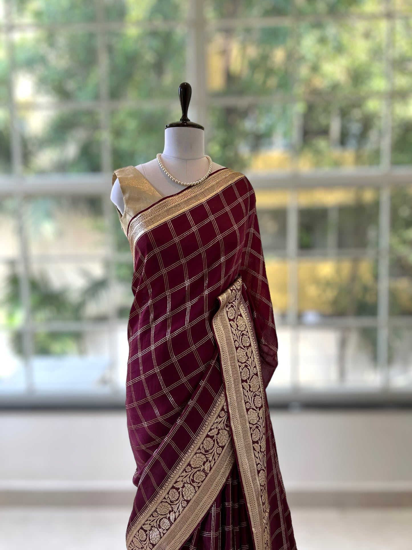 Wine Pure organza saree