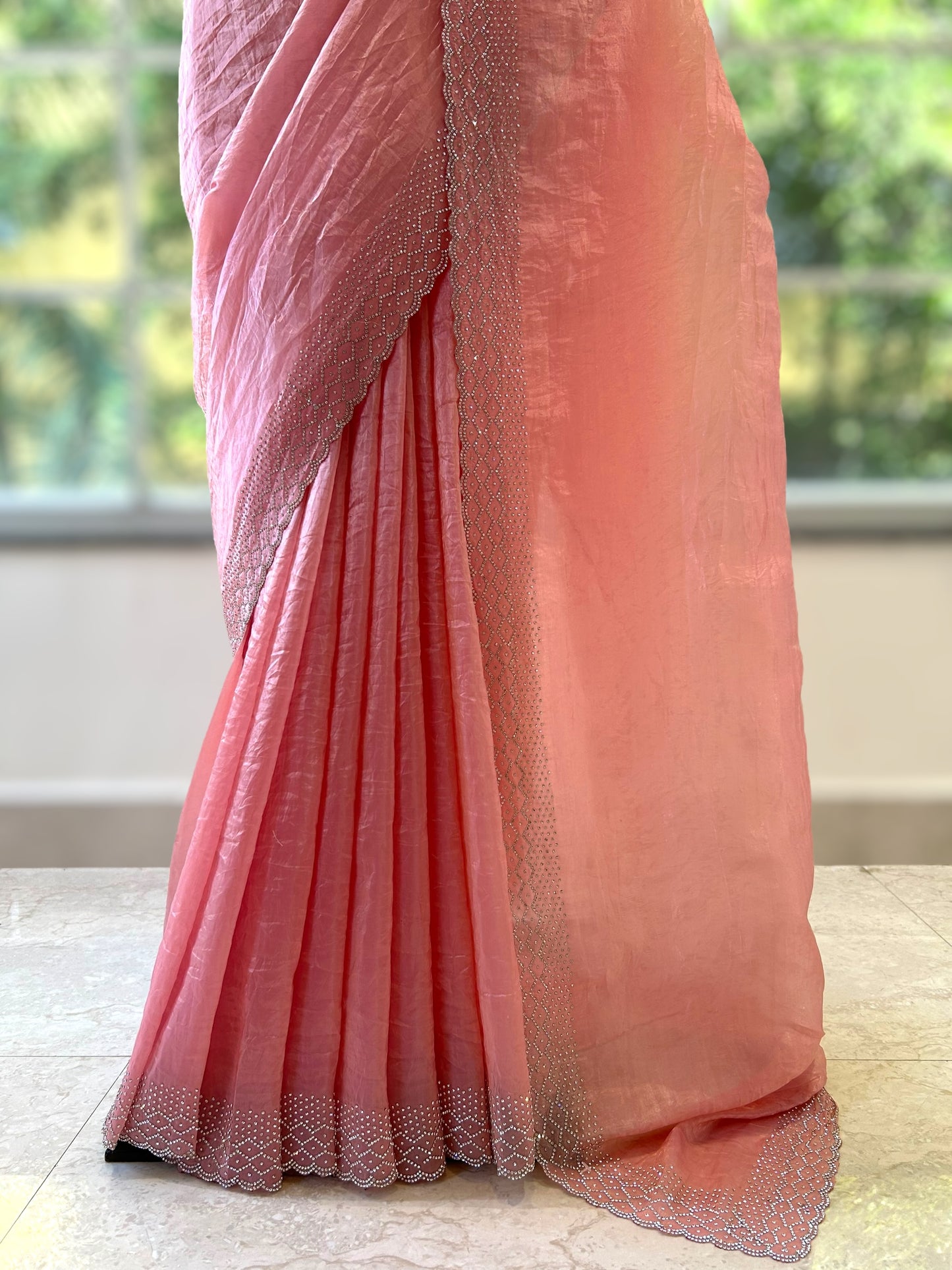 Soft crushed organza saree - Peach