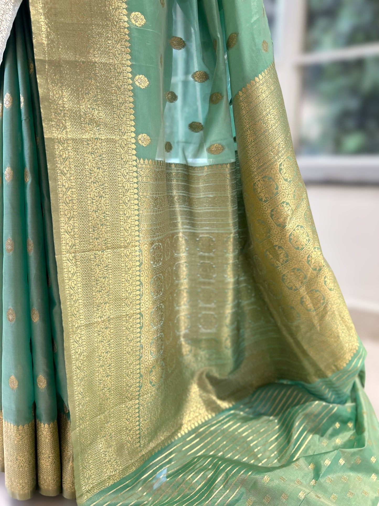 Sea green soft silk saree