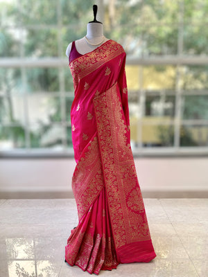 Zariwork soft silk saree - Pink