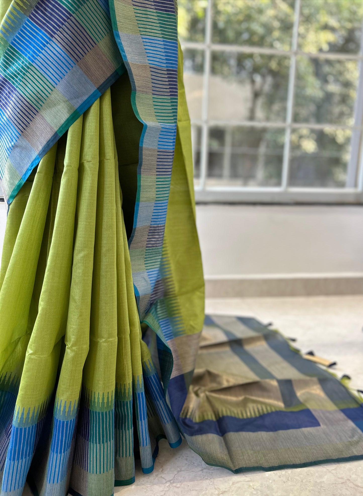 Parrot green soft cotton saree