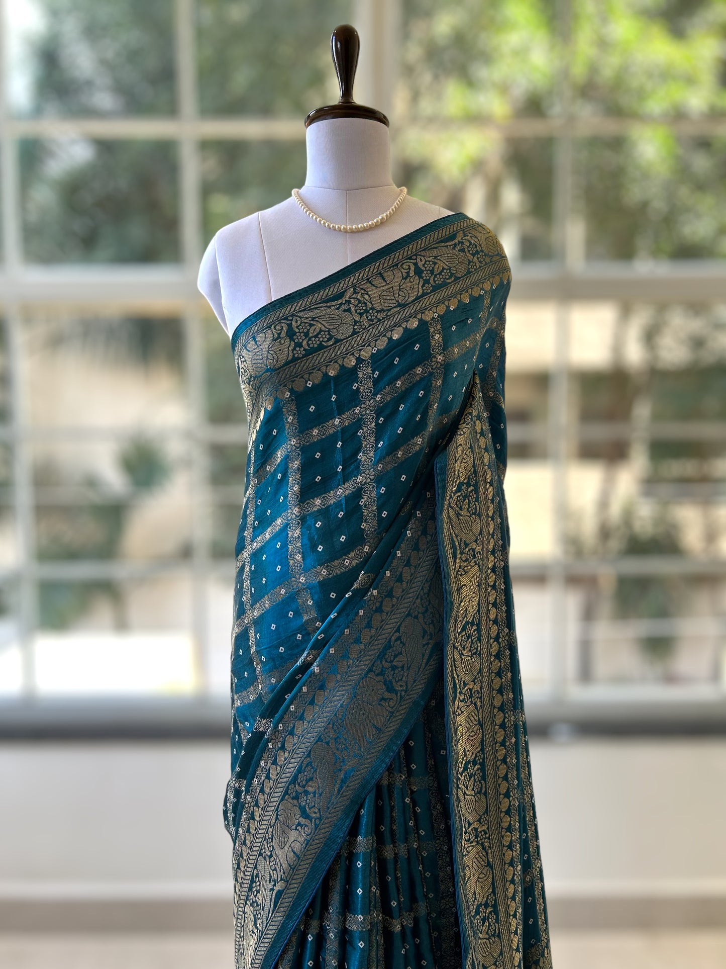 Teal blue modal satin saree