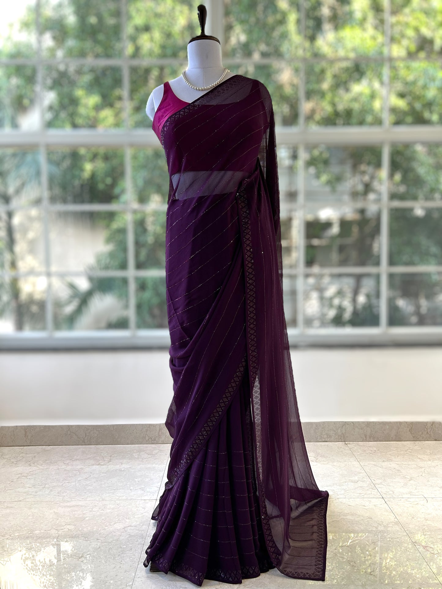 Pure georgette sequins saree - Wine