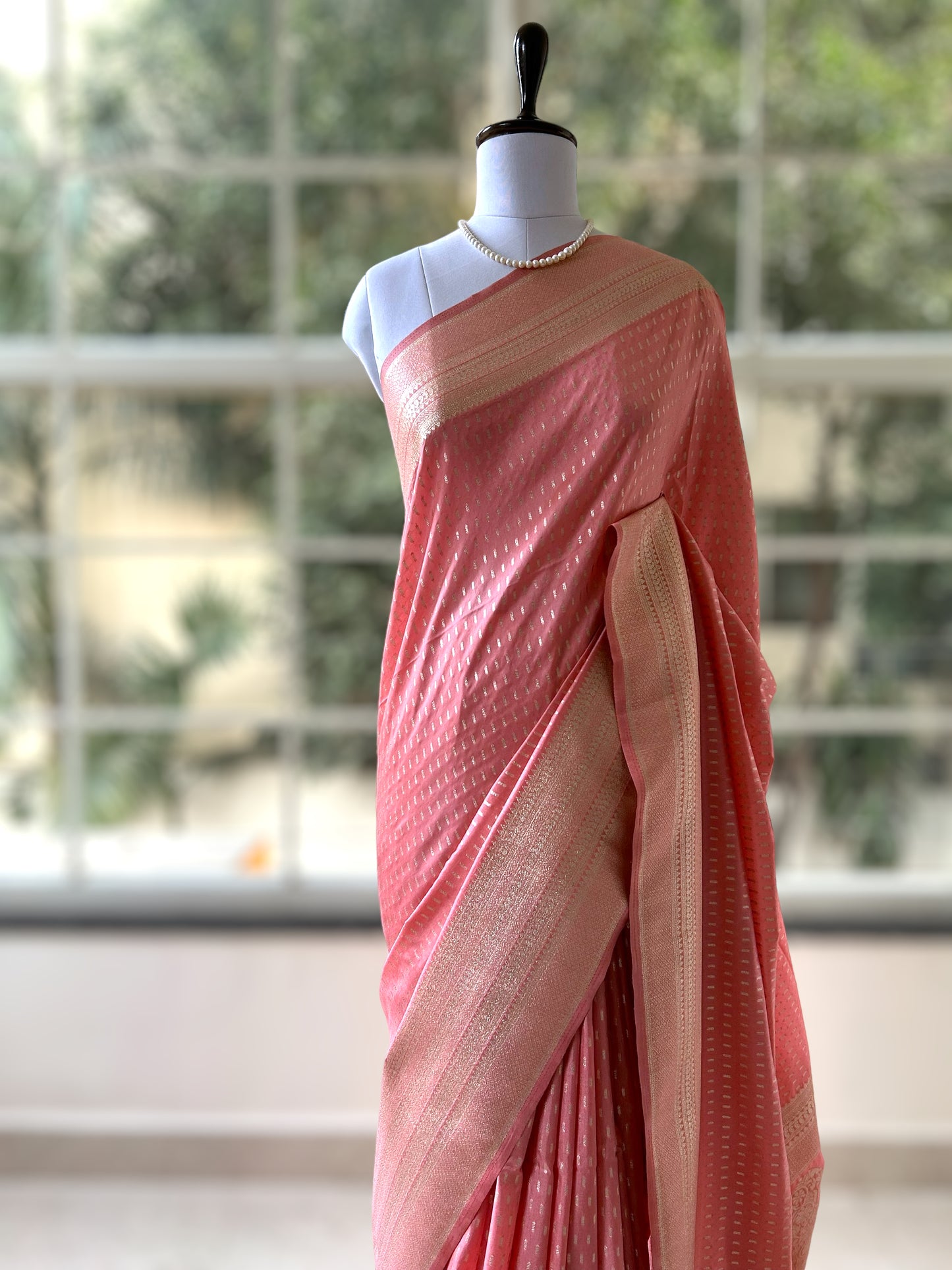 Peach pink gajji silk saree