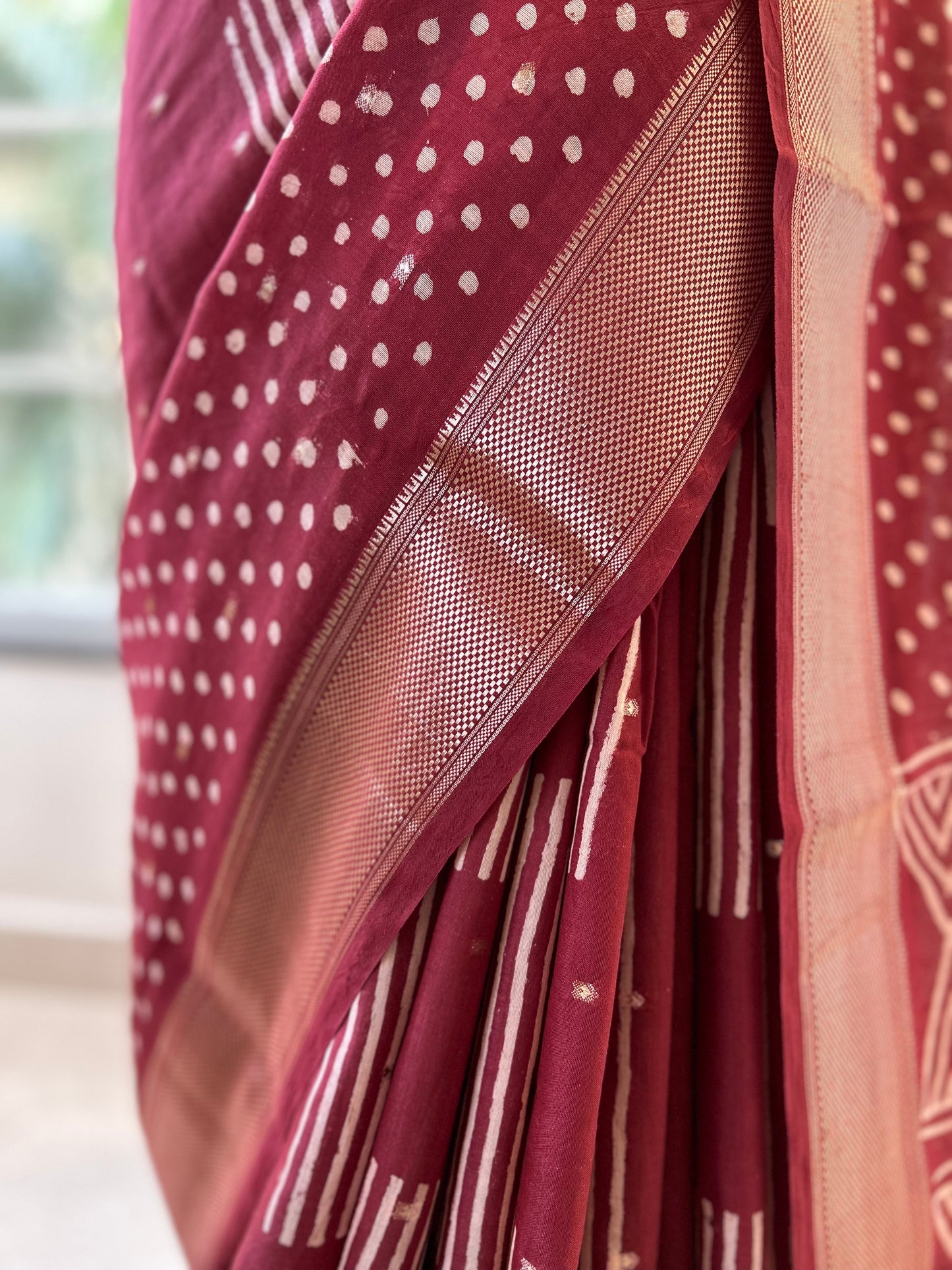 Maroon soft chanderi cotton saree