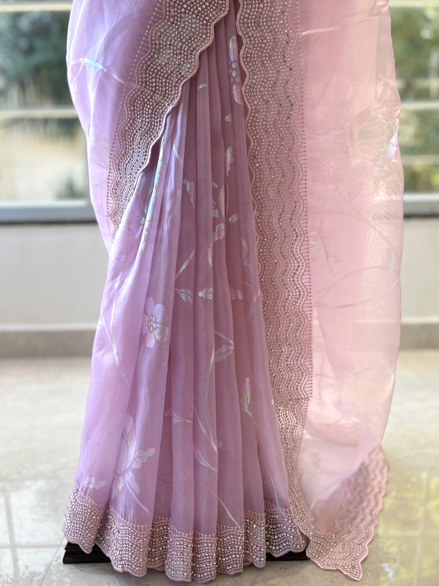 Lavender organza saree