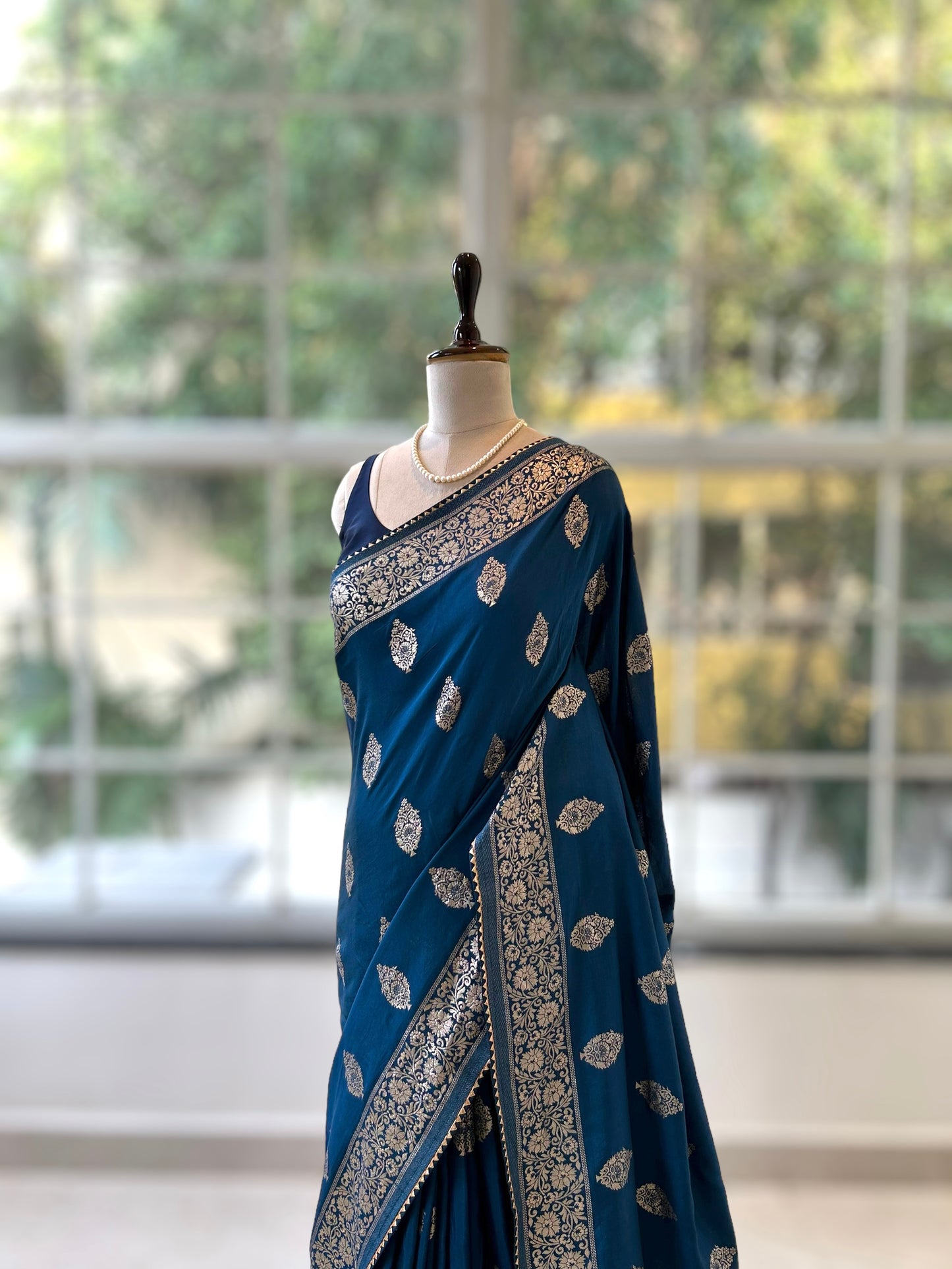 Navy blue silk saree