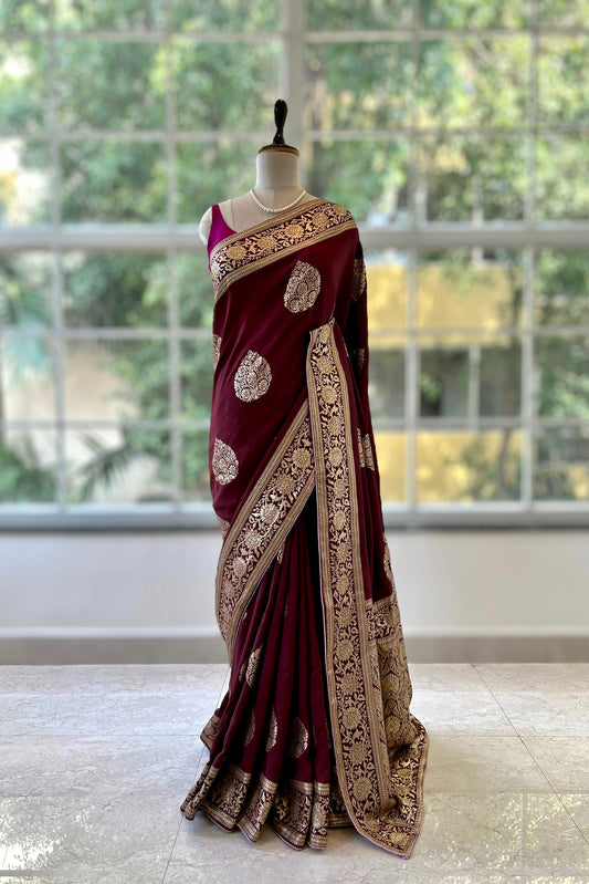 Brown Pure Dola silk saree