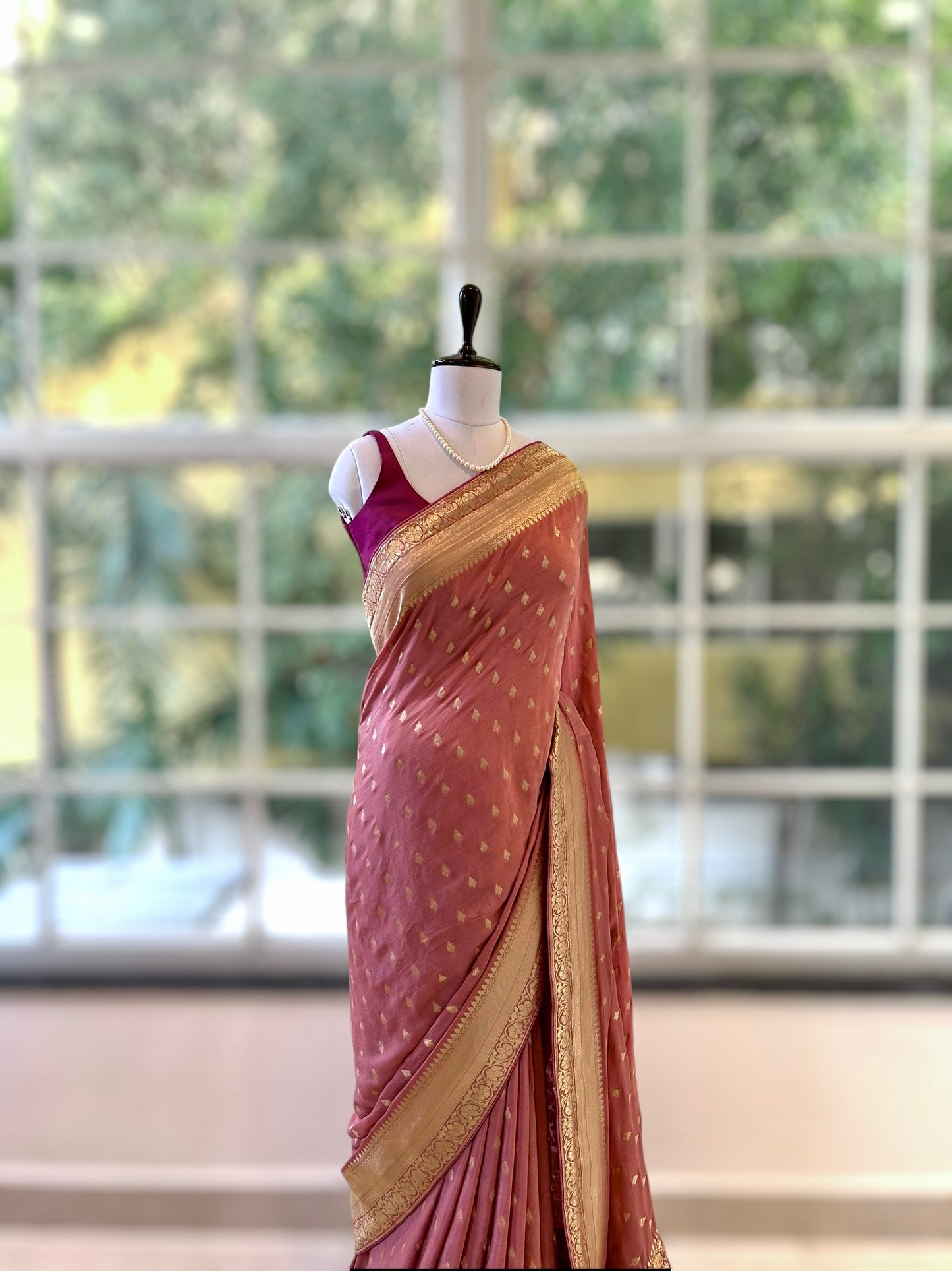 Onion pink pure chiffon saree