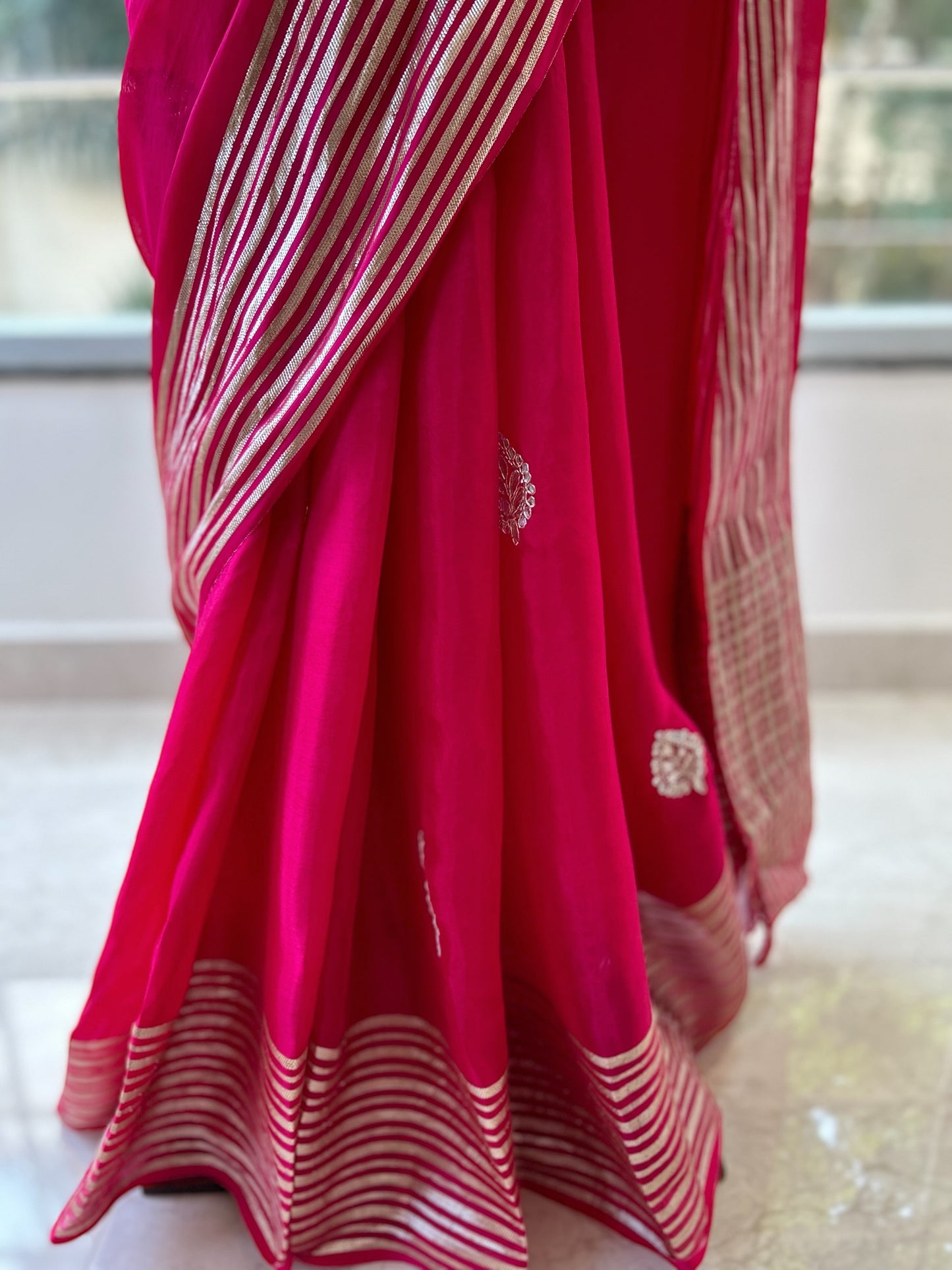 Rani pink organza saree