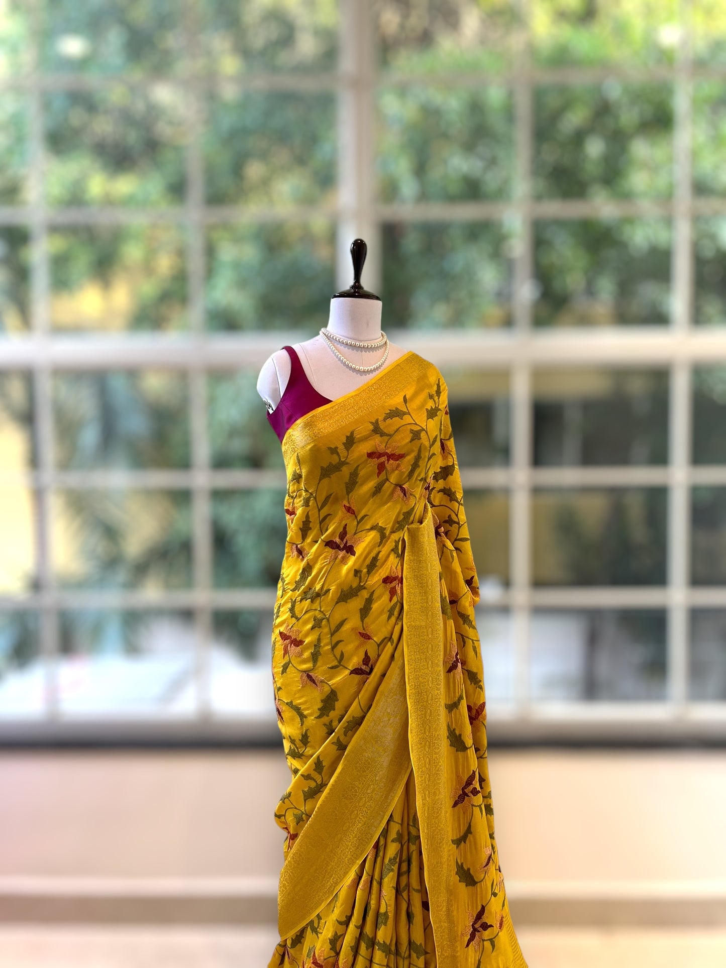 Resham embroidered saree - Yellow