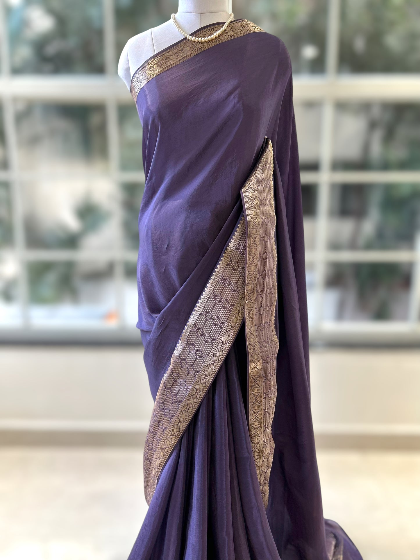 Celestial satin organza saree - Grey