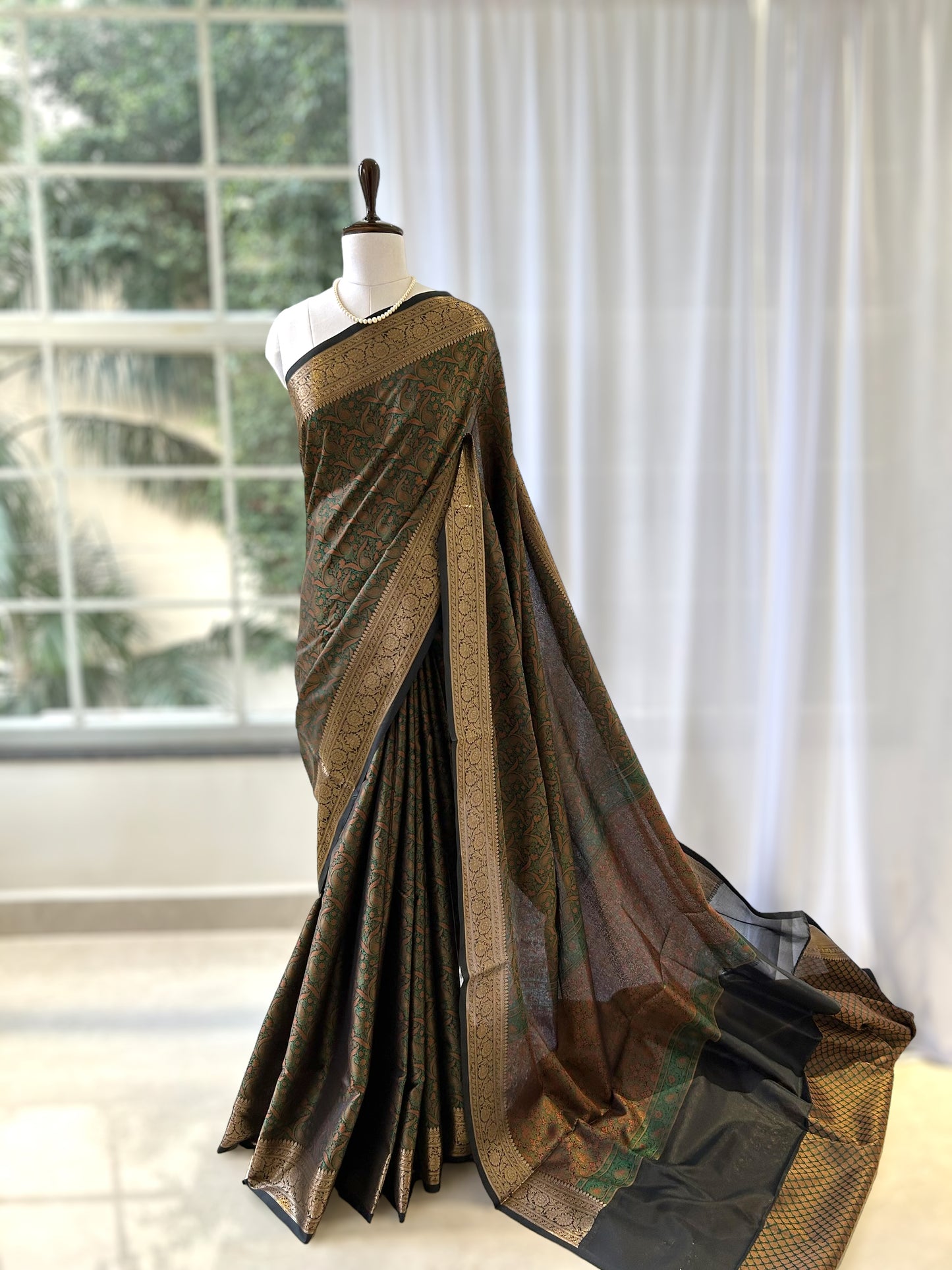 Soft silk printed saree - Green