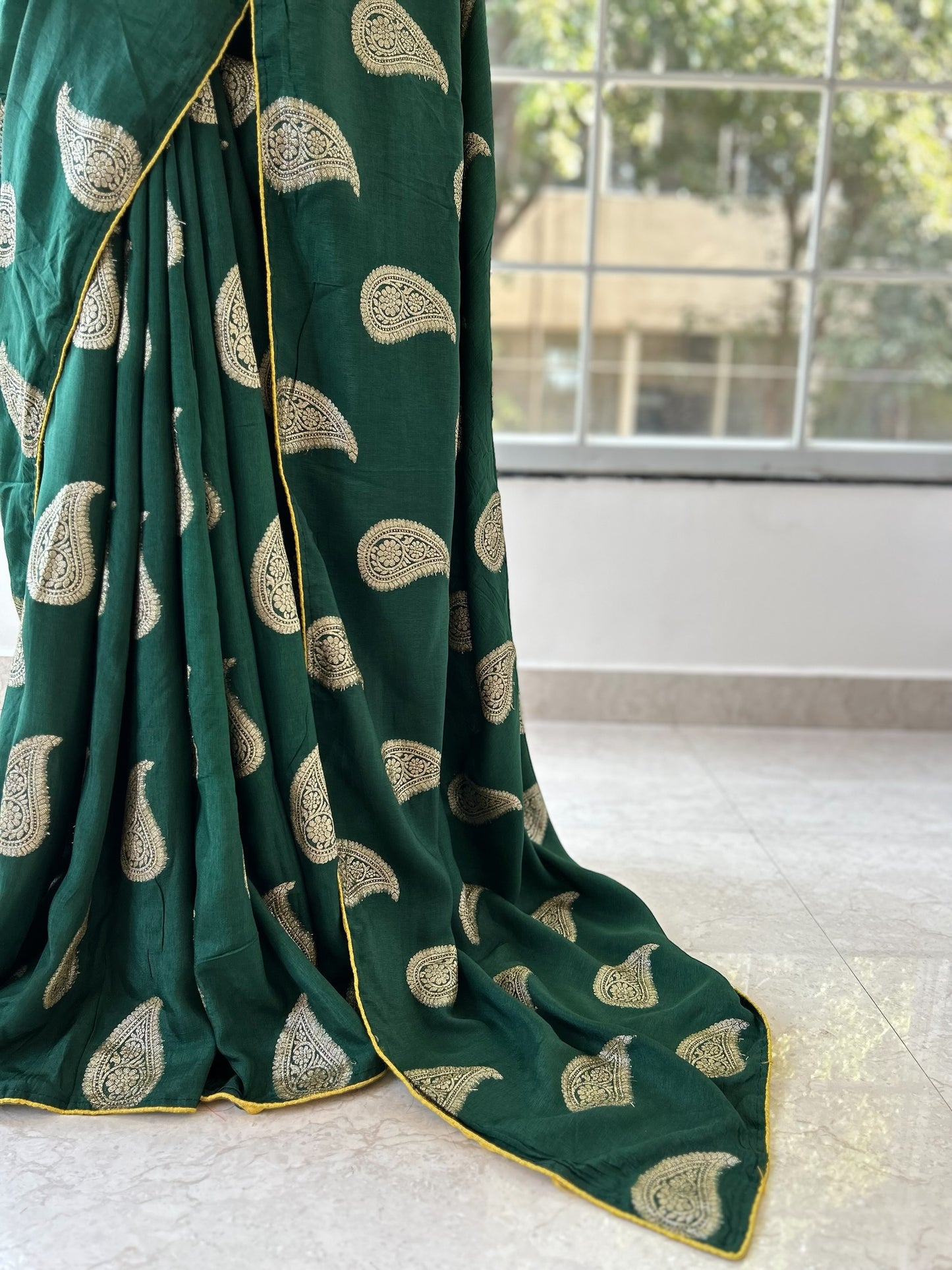 Bottle green dola silk saree