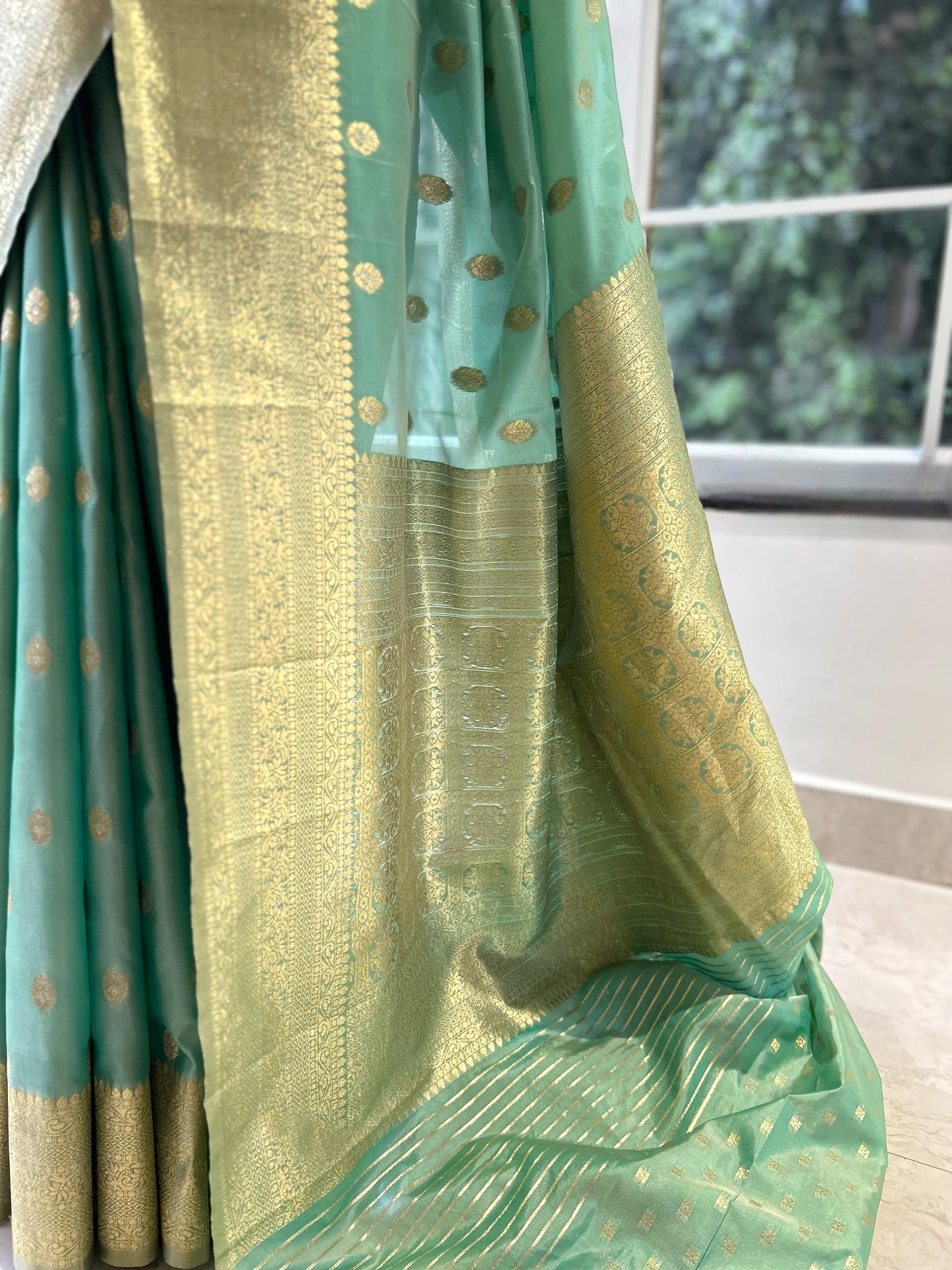 Sea green soft silk saree