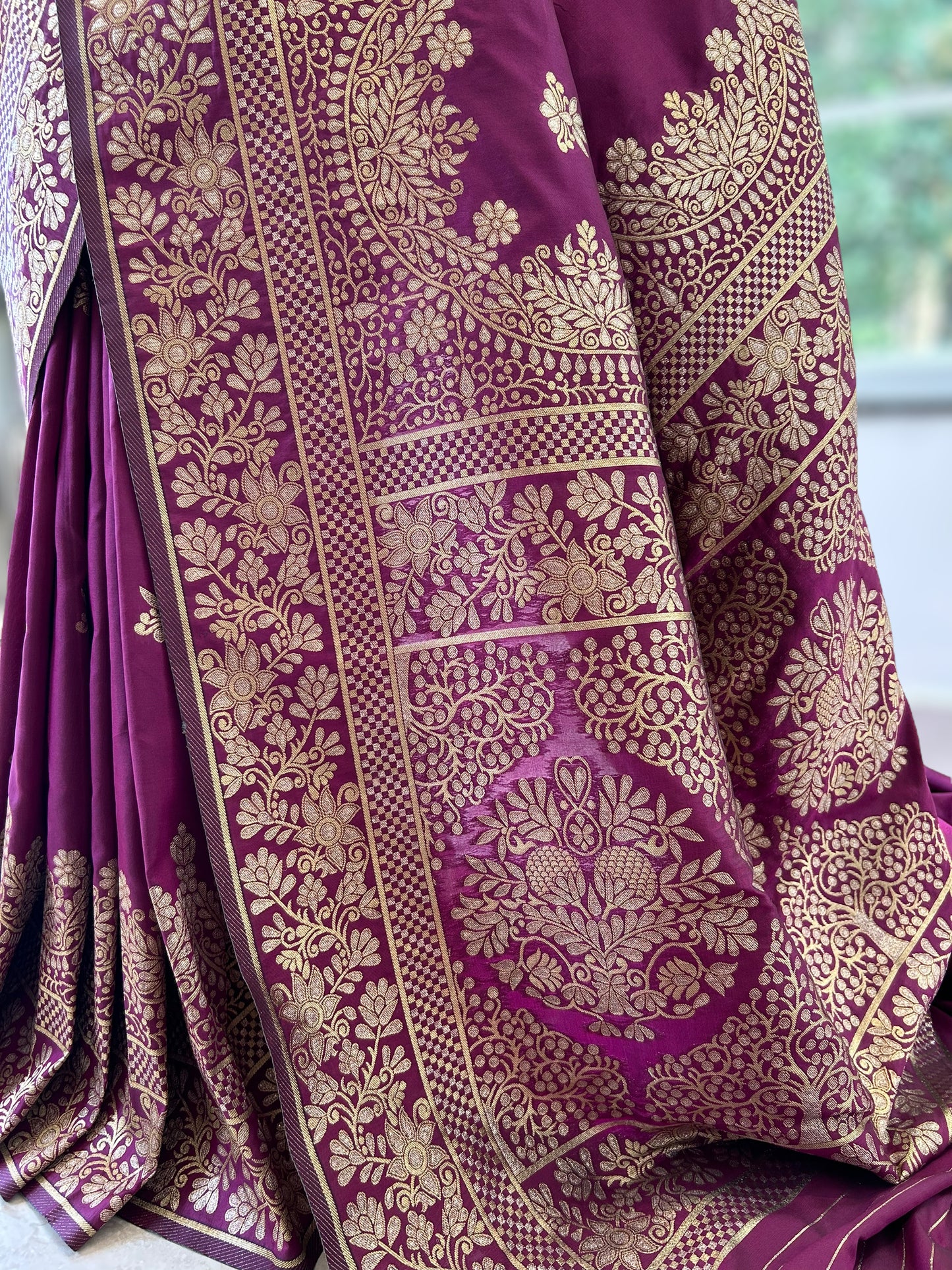 Wine zariwork soft silk saree