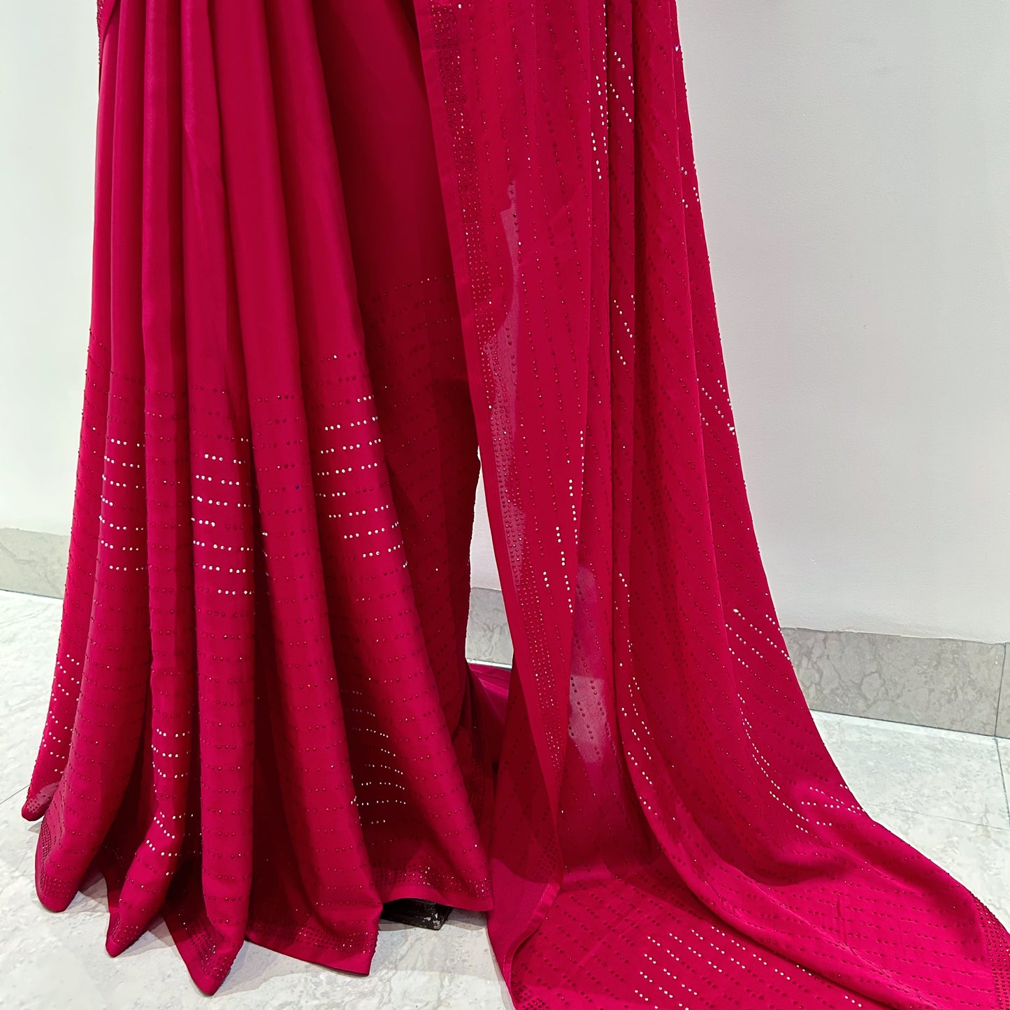 Magenta red sequins saree