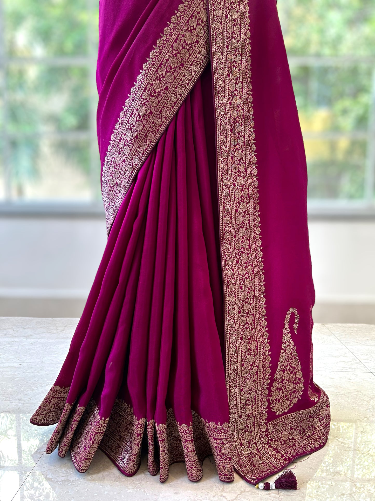 Pure dola silk tassel saree - Crimson