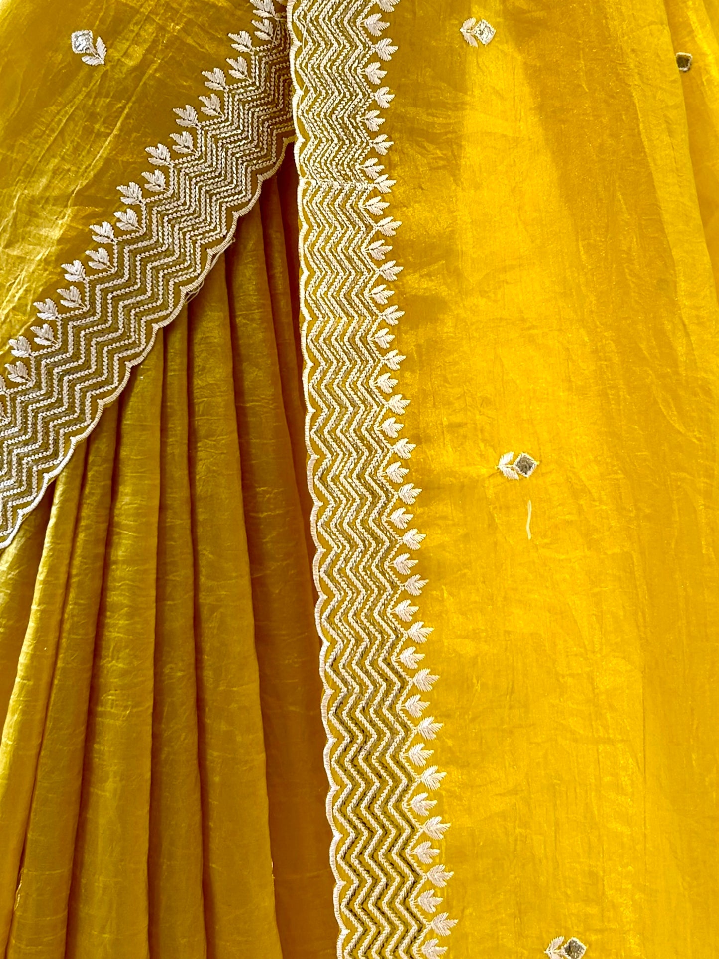 Threadwork organza saree - Yellow