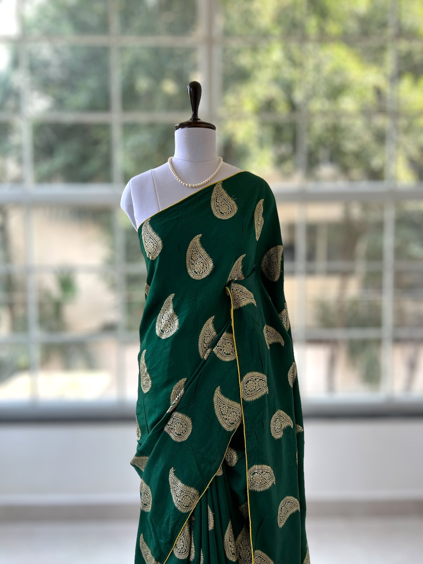 Bottle green dola silk saree