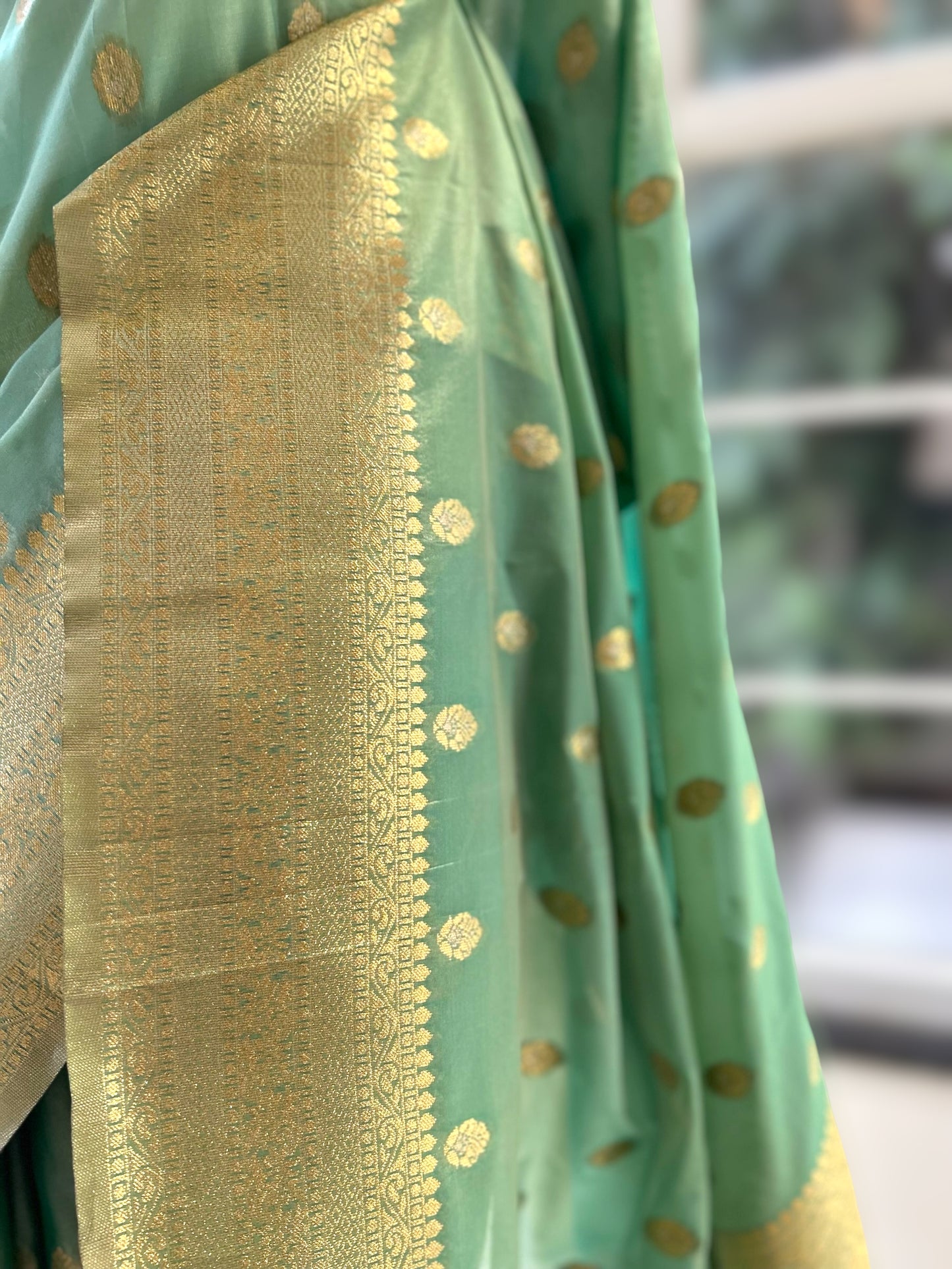 Sea green soft silk saree