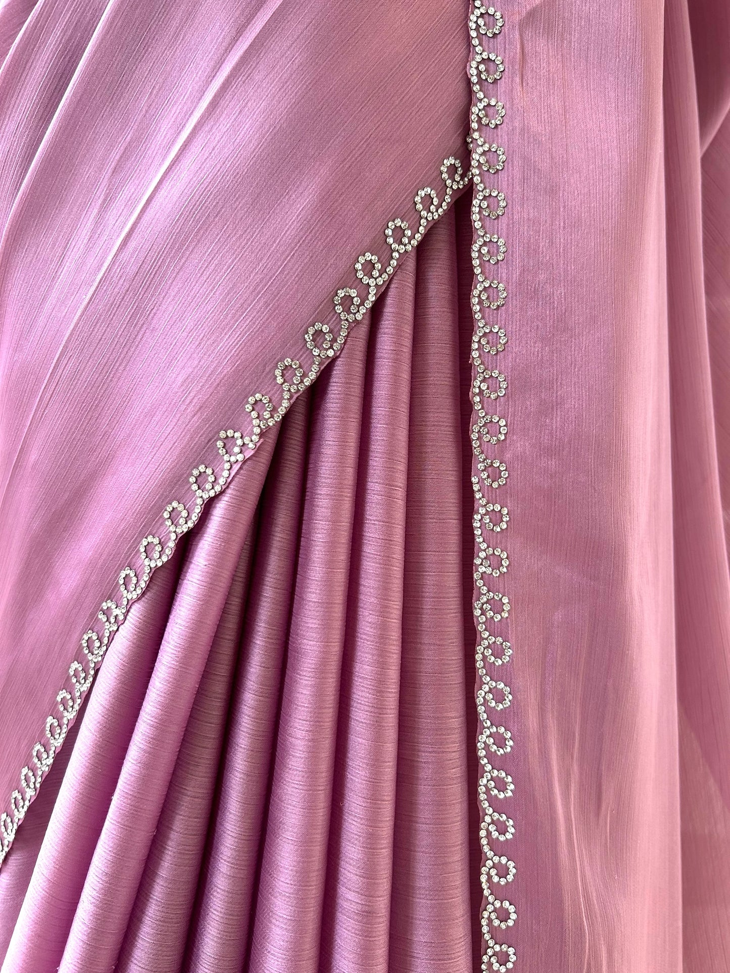 Pink swarovski embellished chiffon saree