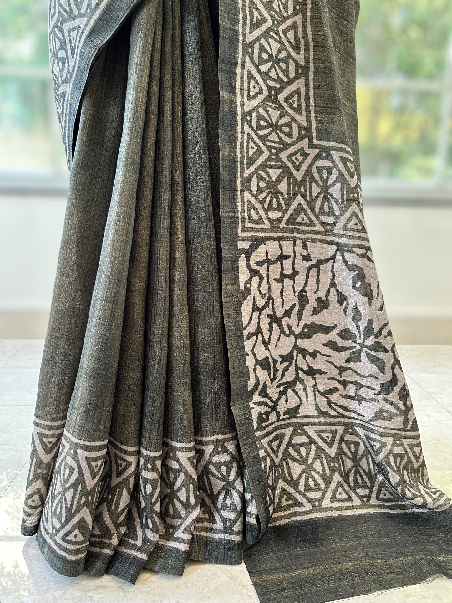 Tussar silk saree - Dusty green