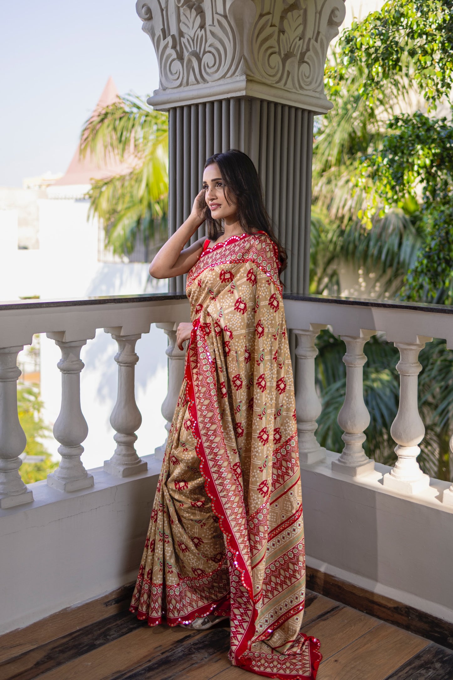 Traditional golden red saree