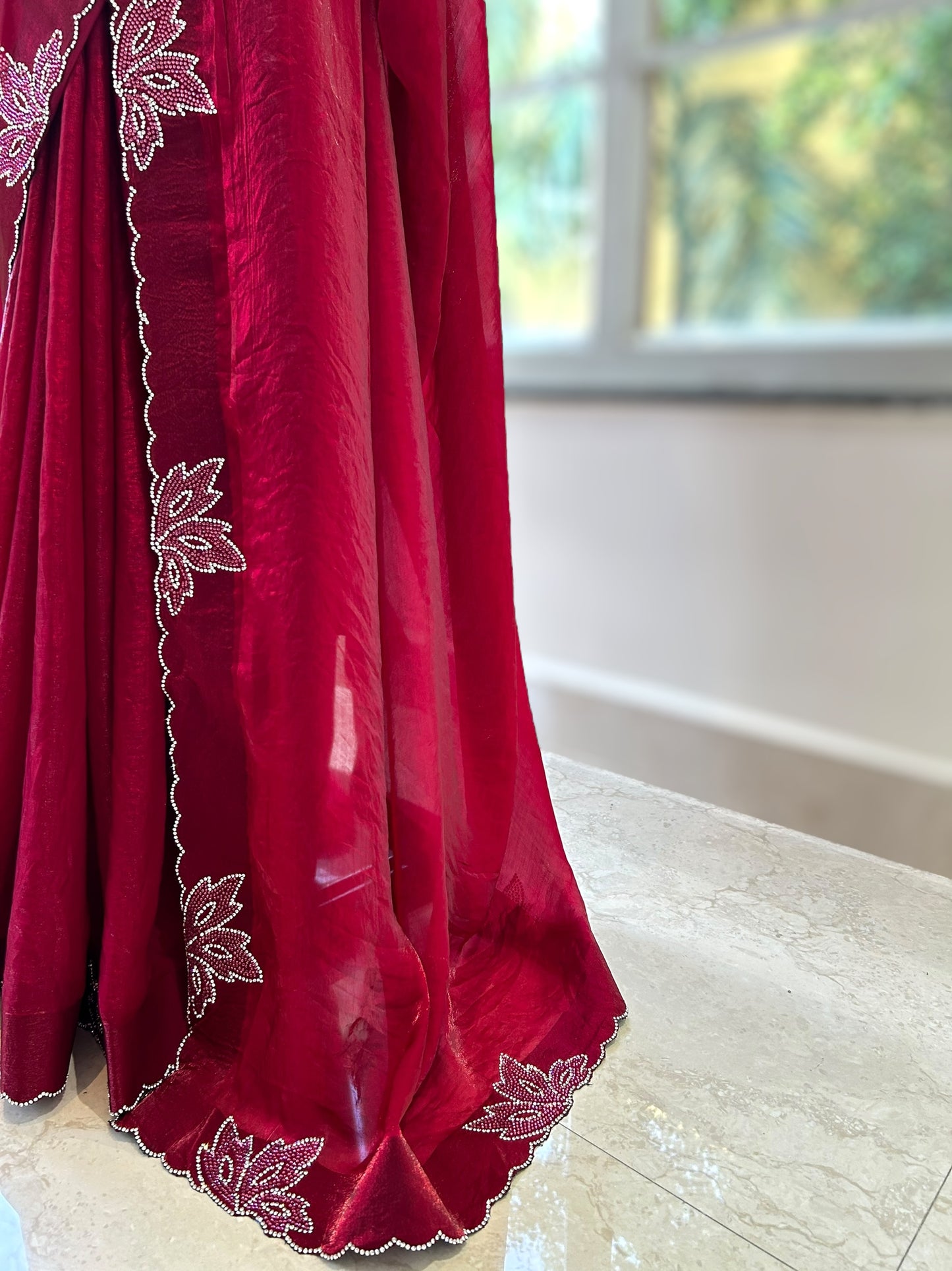 Fendy satin saree - Crimson