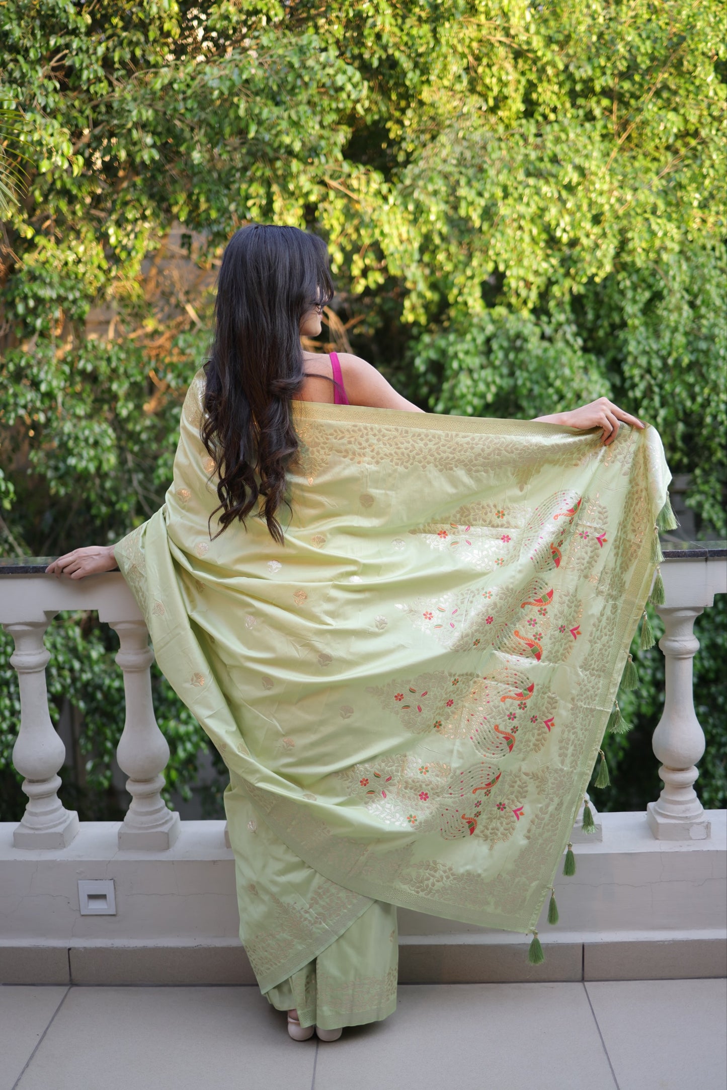 Pista green soft silk saree