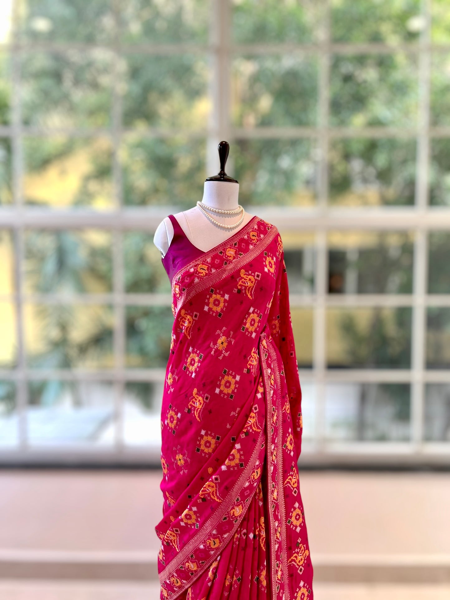 Pure dola silk patola saree - Rani pink