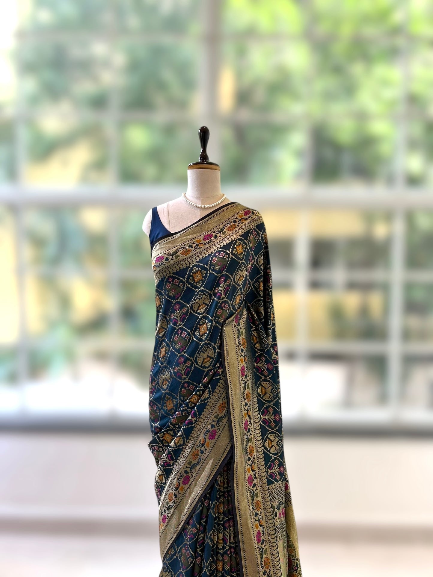 Silk zari saree - Navy blue