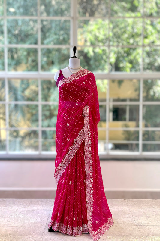 Georgette motara saree - Pink