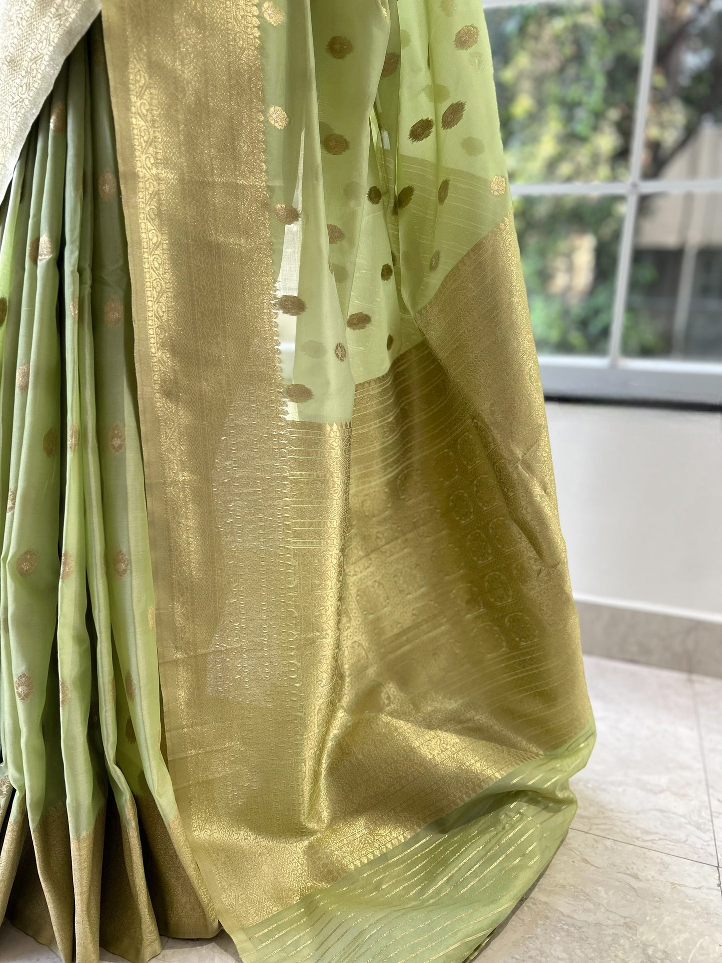 Parrot green soft silk saree