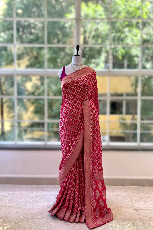 Rani pink bandhani saree