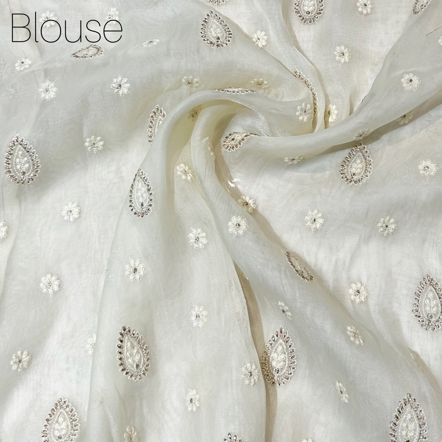 Organza zariwork saree - White