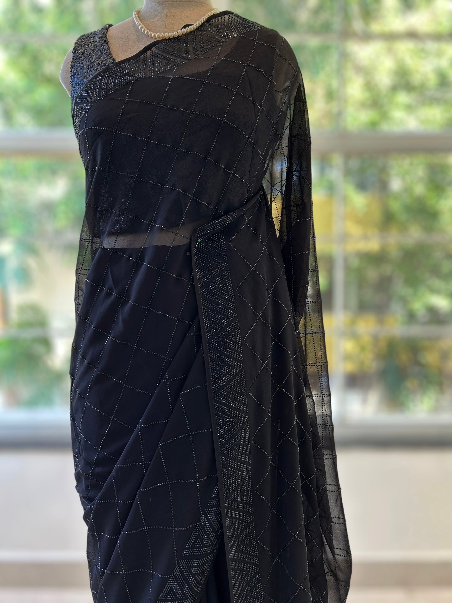 Black pure georgette saree