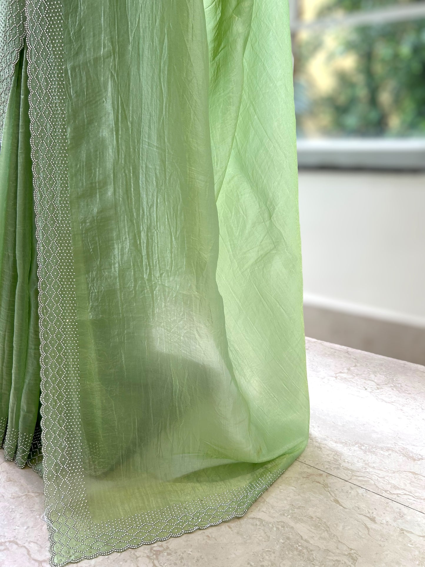 Soft crushed organza saree - Green