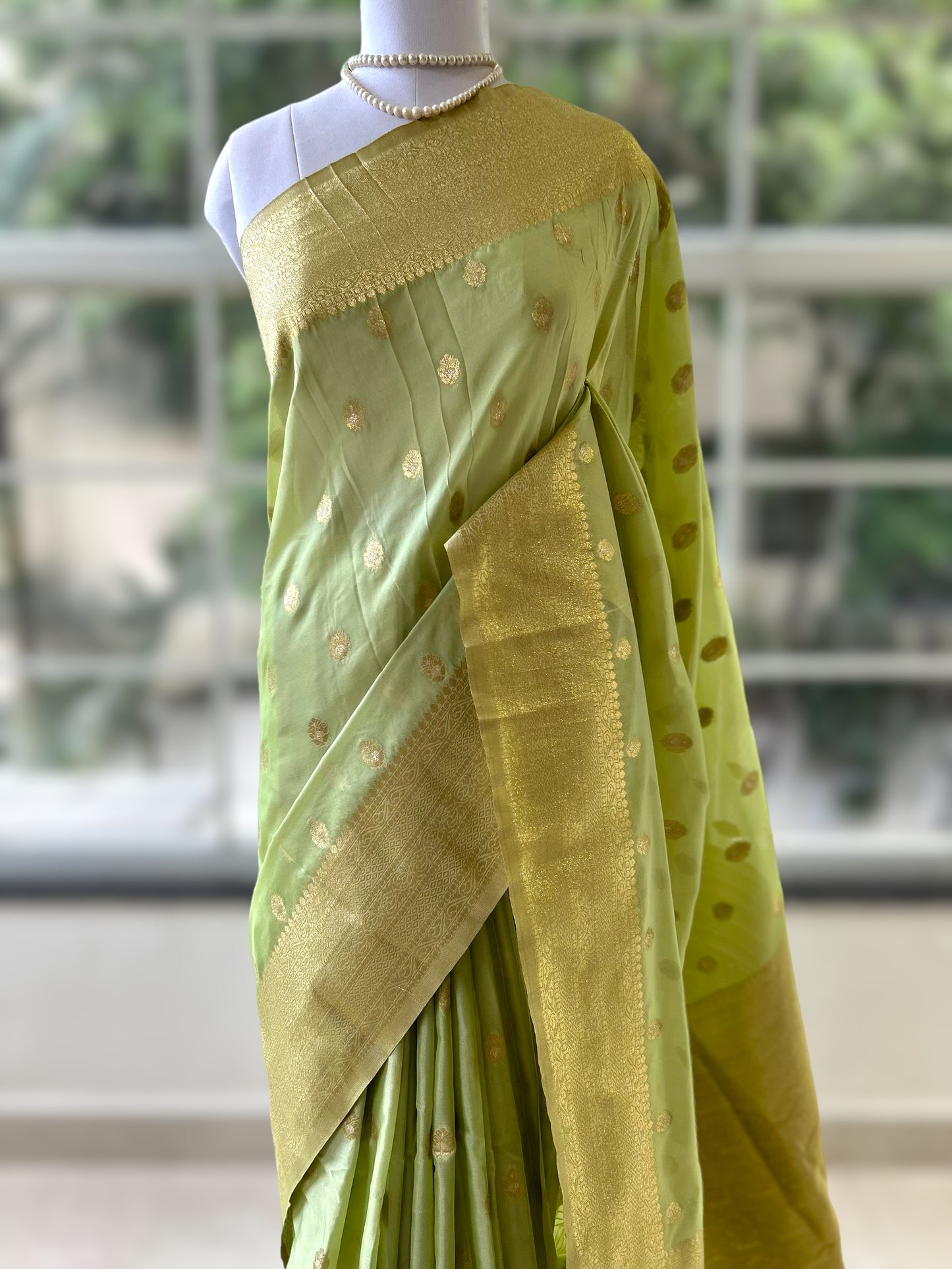 Parrot green soft silk saree