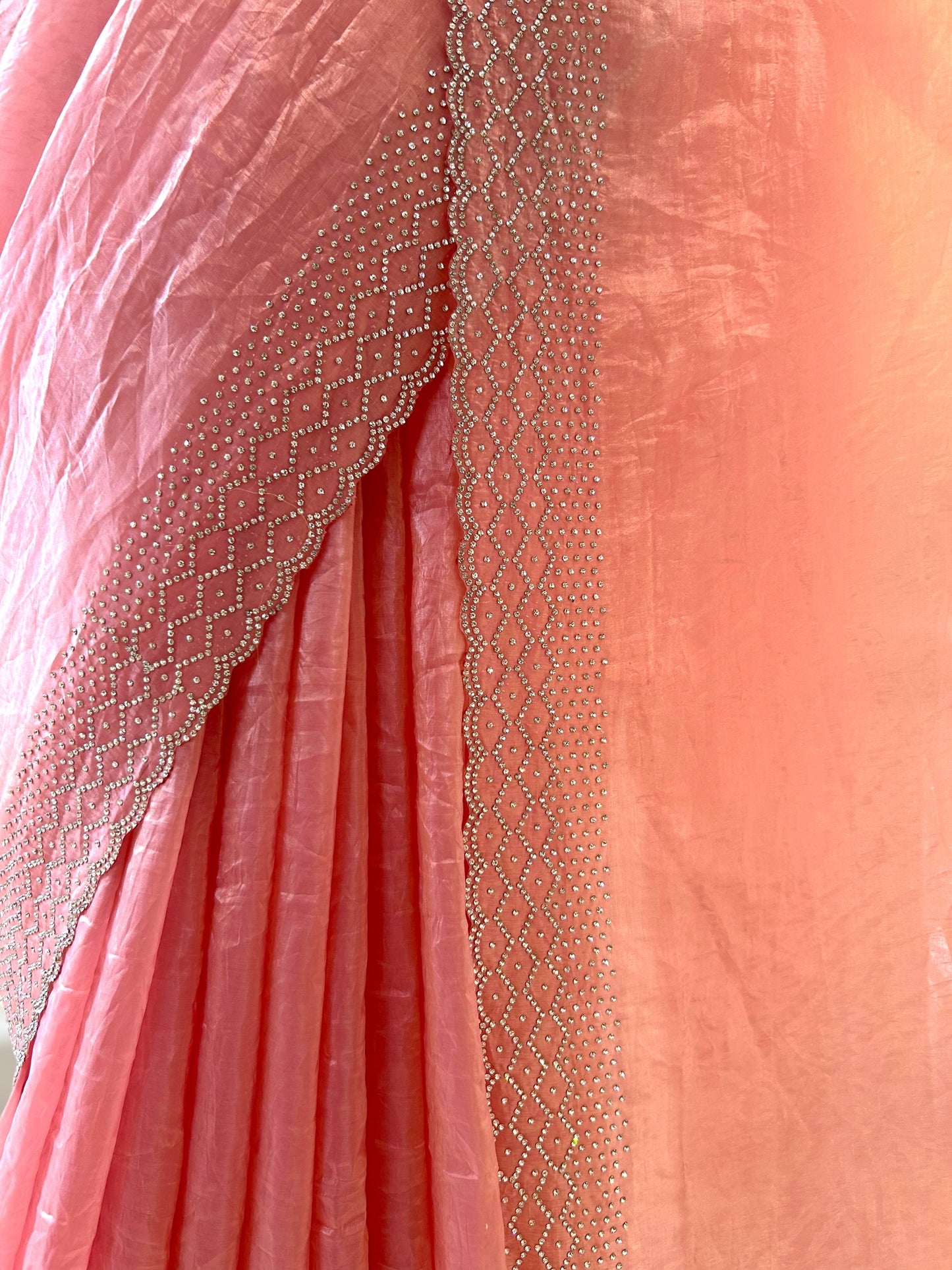 Soft crushed organza saree - Peach