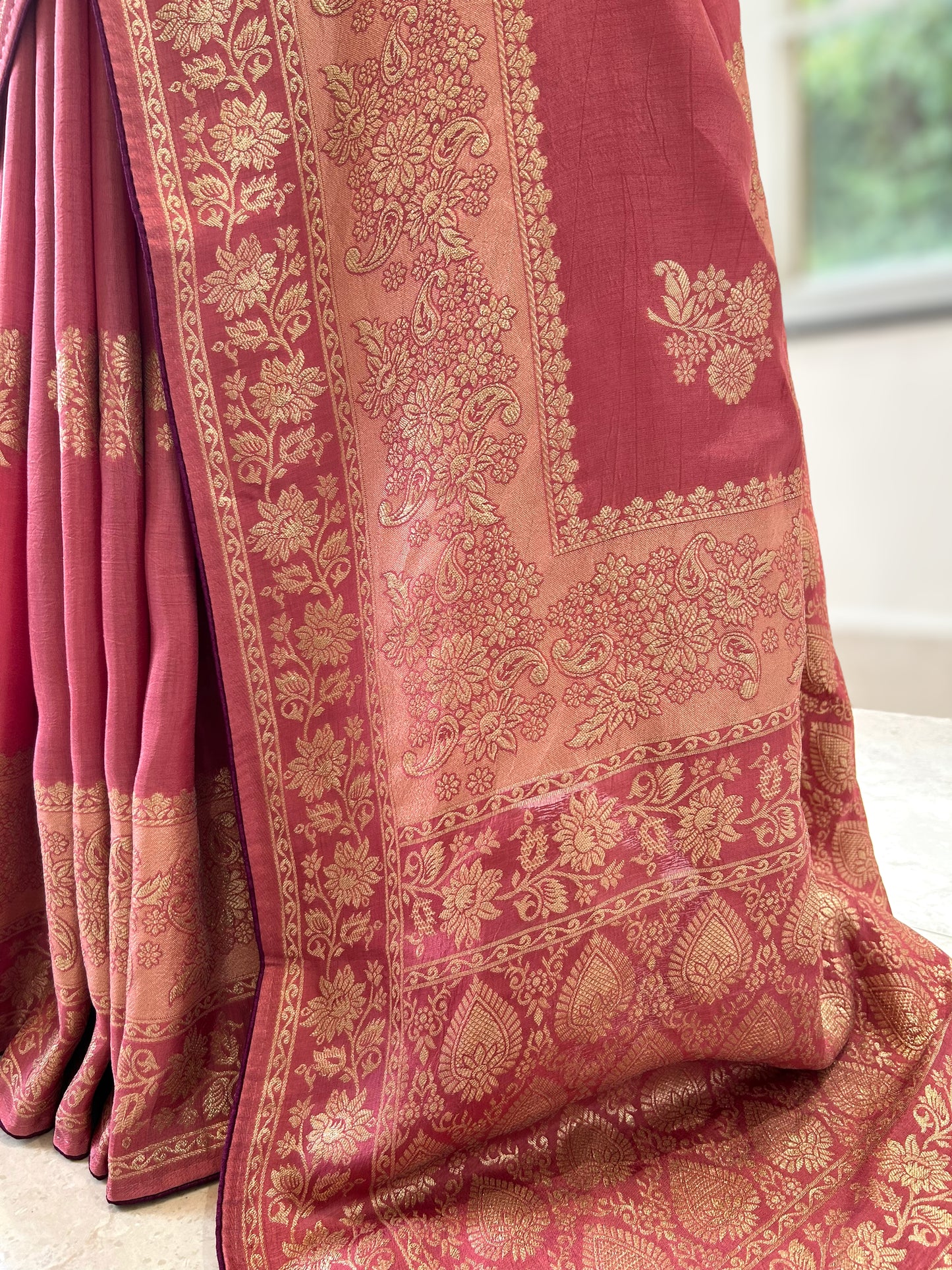 Rose gold pure dola silk saree