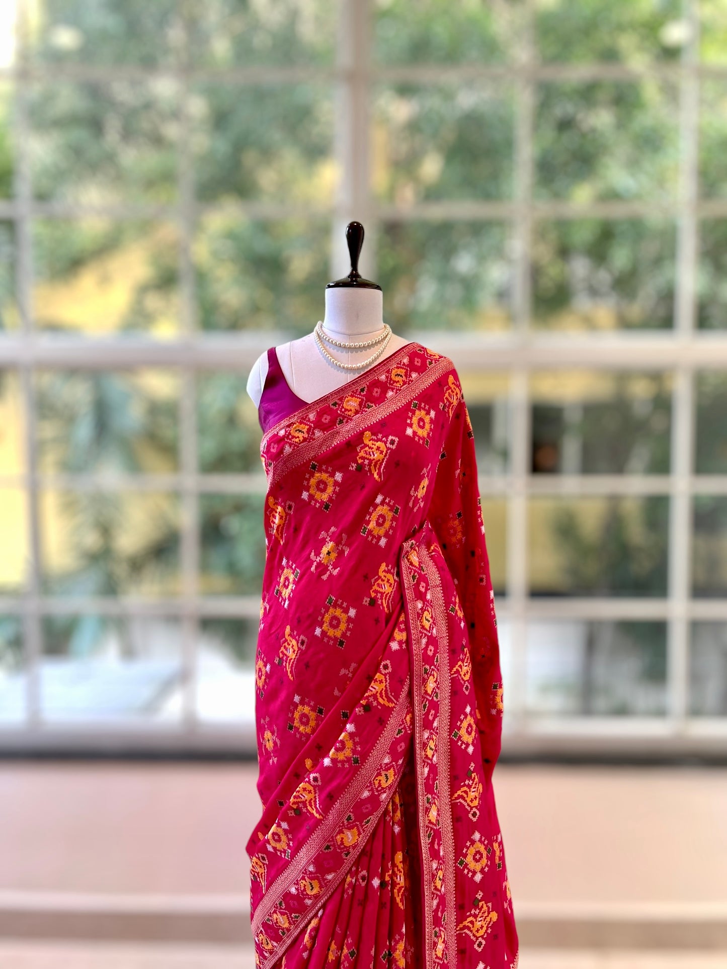 Pure dola silk patola saree - Rani pink