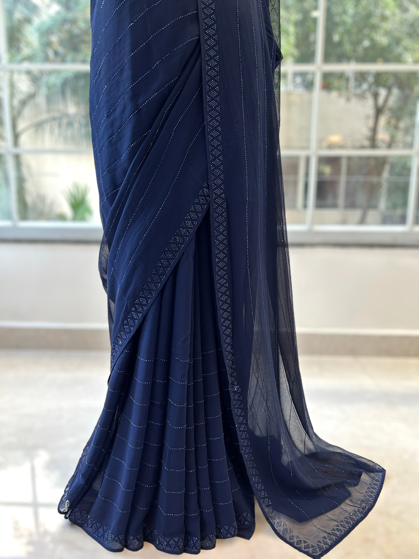 Pure georgette sequins saree - Navy Blue