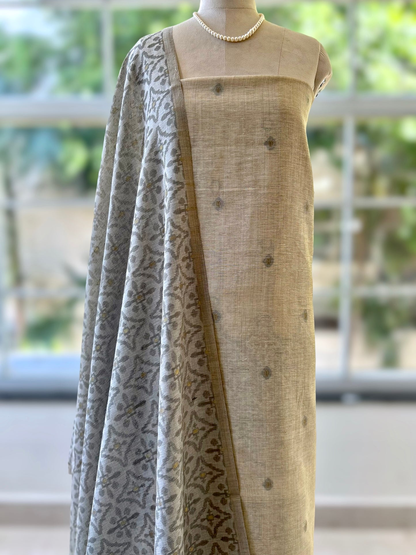 Grey Pure handloom cotton suit set