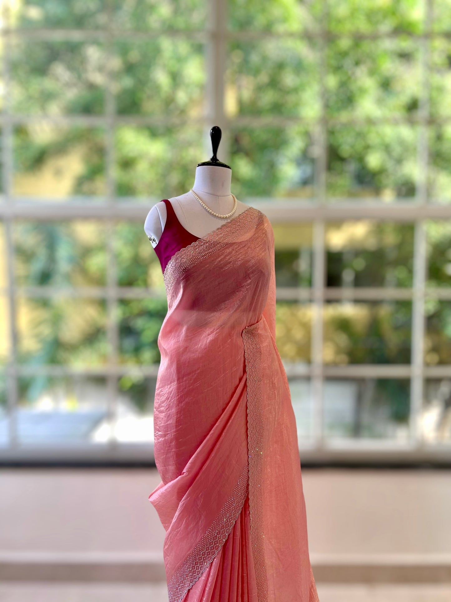 Soft crushed organza saree - Peach