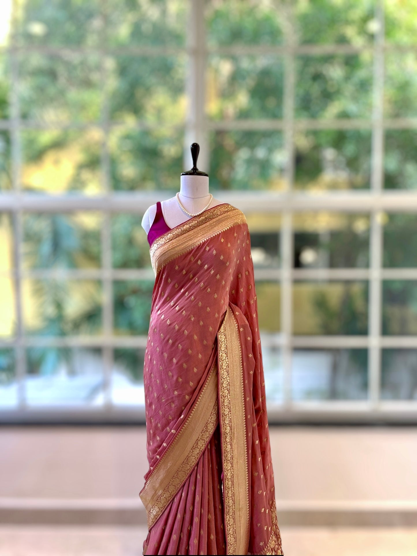 Onion pink pure chiffon saree